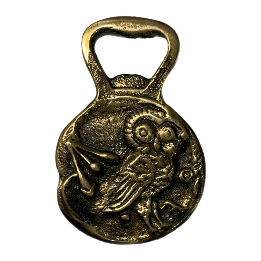 Vintage Neoclassical Greek Bottle Opener Brass Bronze Owl Design + Roman Man